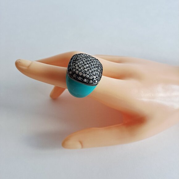 Angelique de Paris Sterling Silver Cubic Zirconia Resin Blue Square Ring Size 7 - Picture 13 of 13